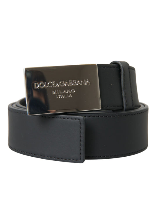 Black Leather Metal Square Buckle Belt Men