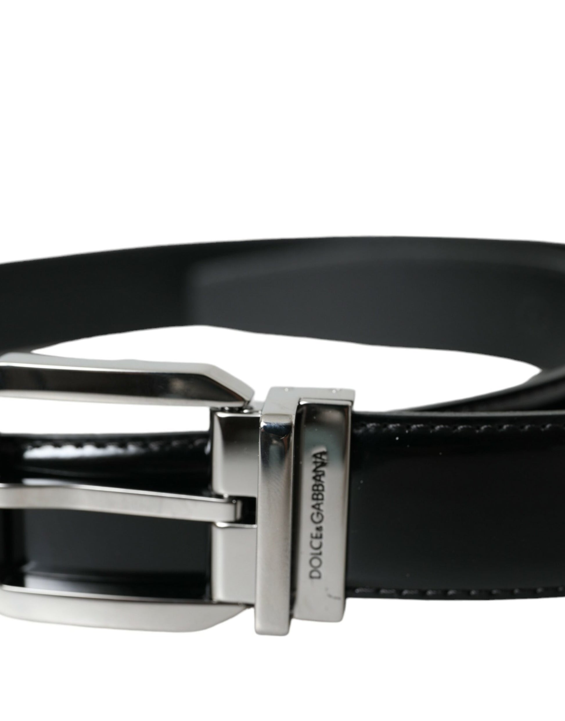 Black Leather Silver Metal Buckle Belt Men