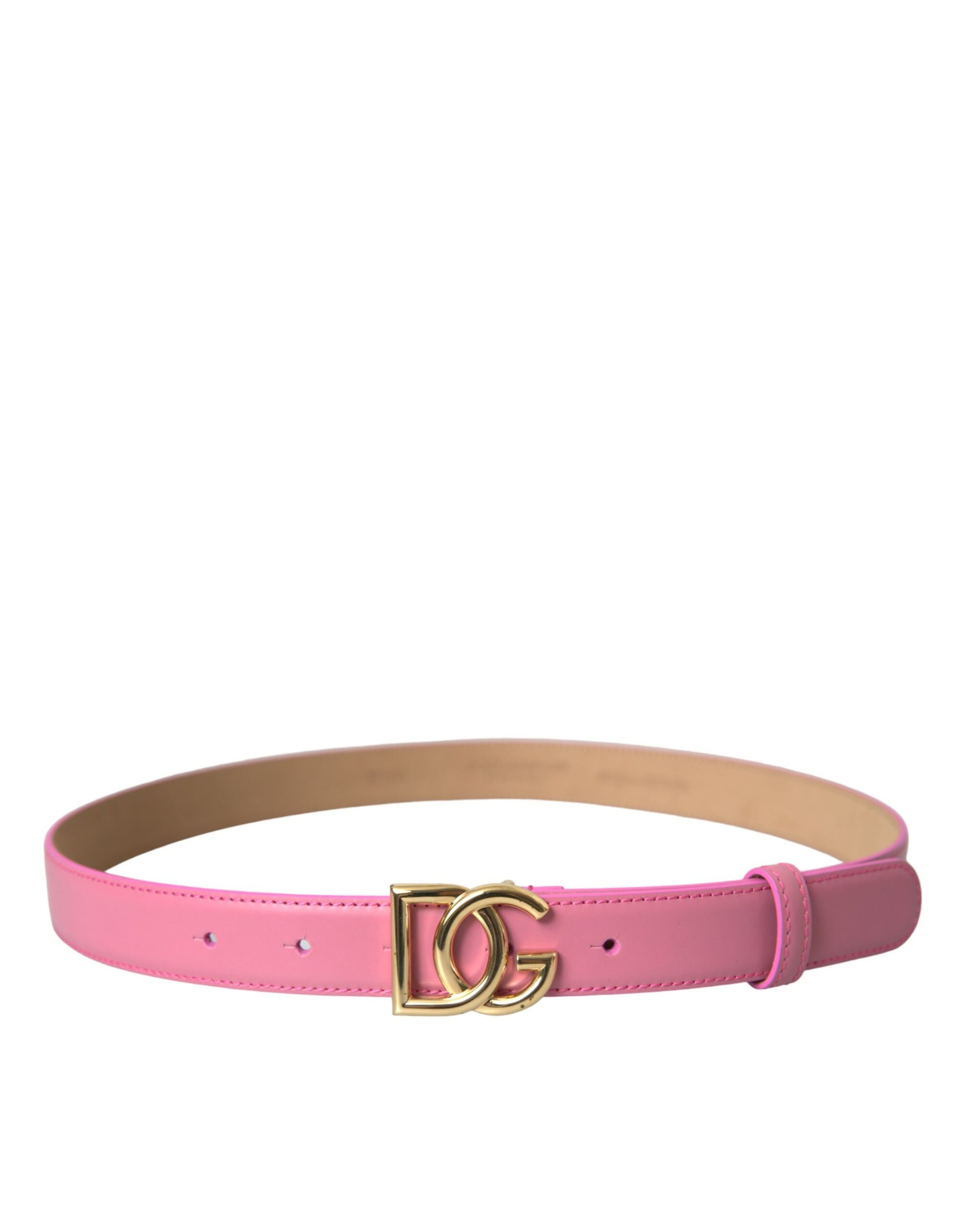 Pink Leather Gold Logo Metal Buckle Belt