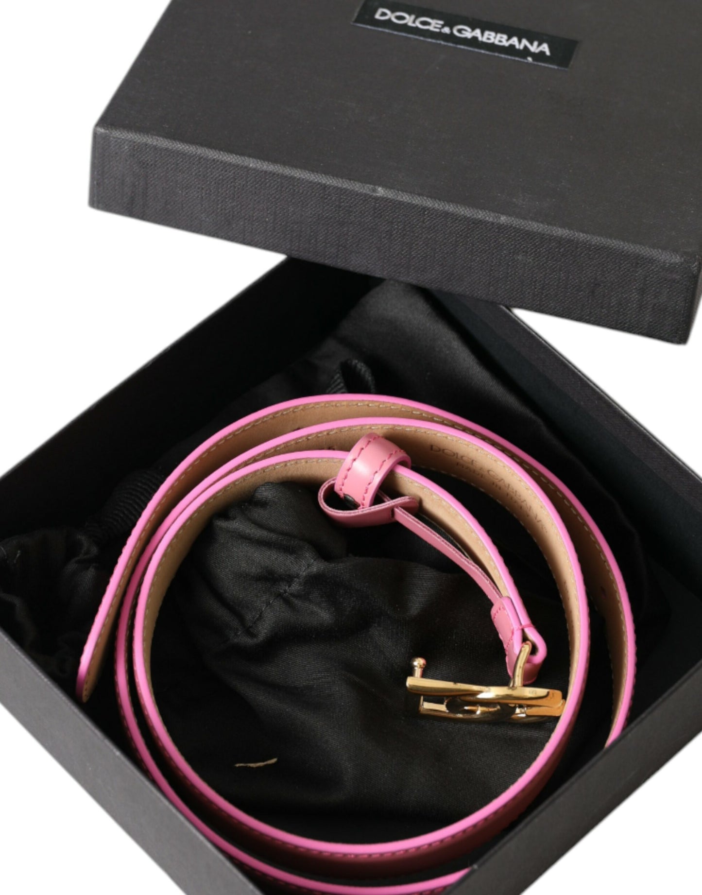 Pink Leather Gold Logo Metal Buckle Belt