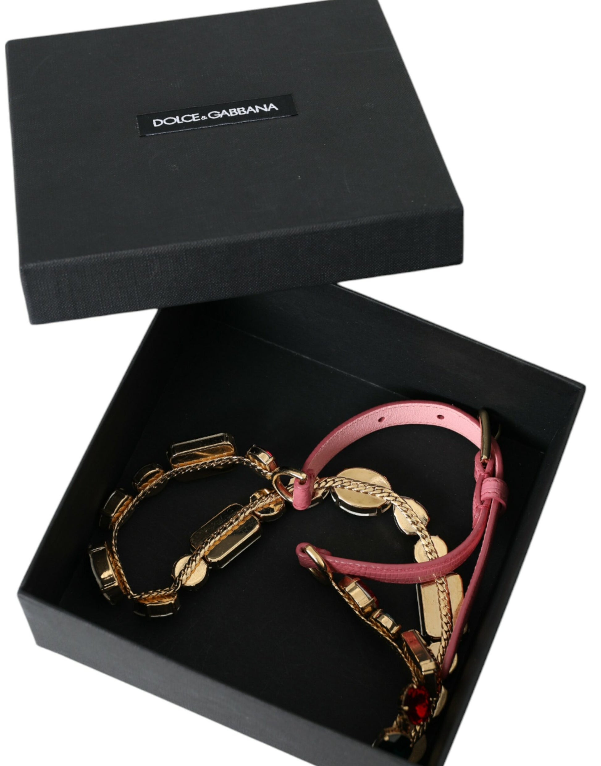 Pink Leather Crystal Chain Embellished Belt