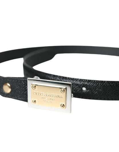 Black Leather Gold Square Metal Buckle Belt