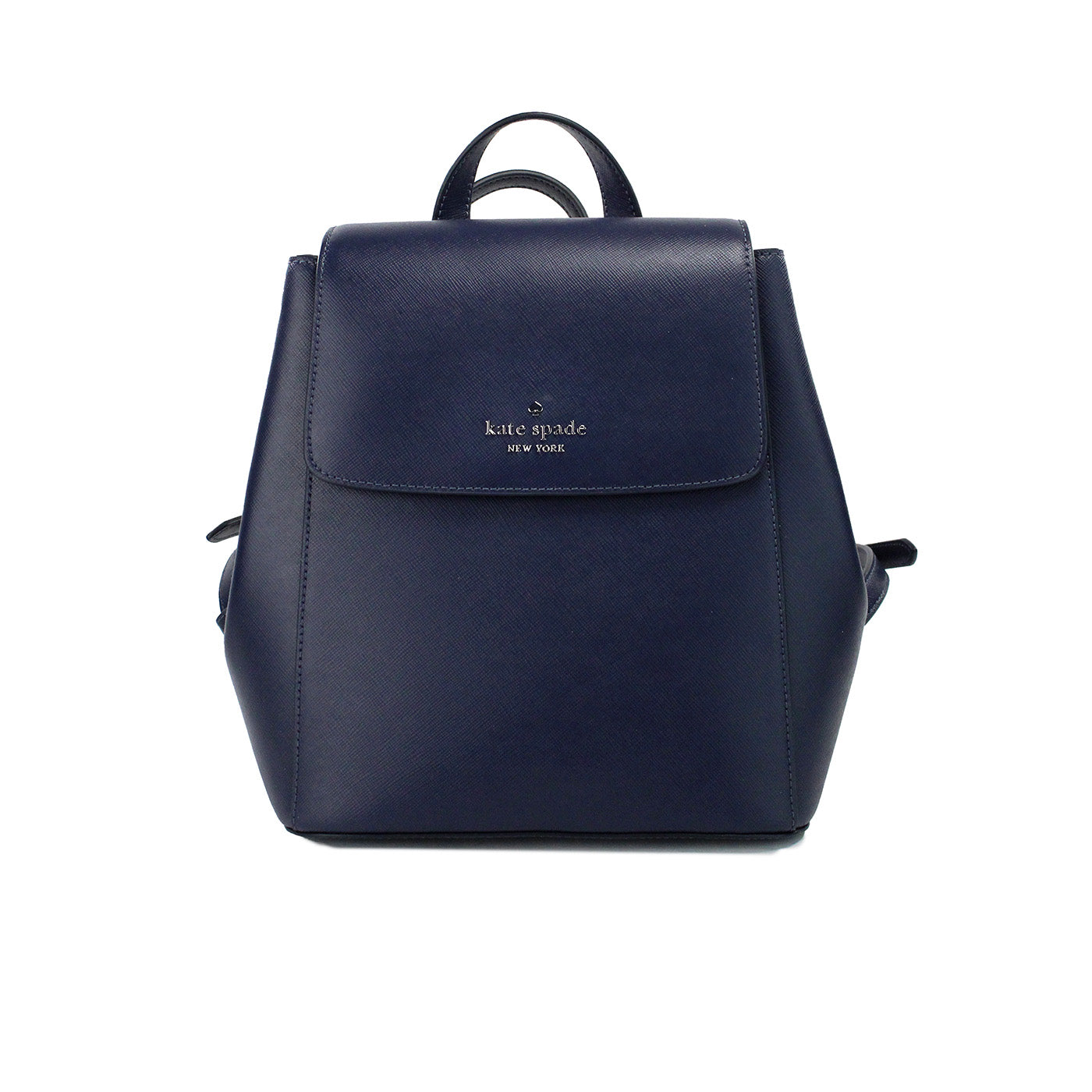 Madison Navy Saffiano Leather Medium Flap Shoulder Backpack Bag