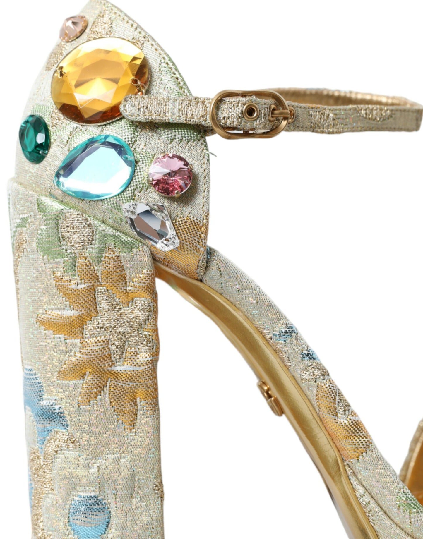 Gold Floral Jacquard Crystal Sandals Shoes