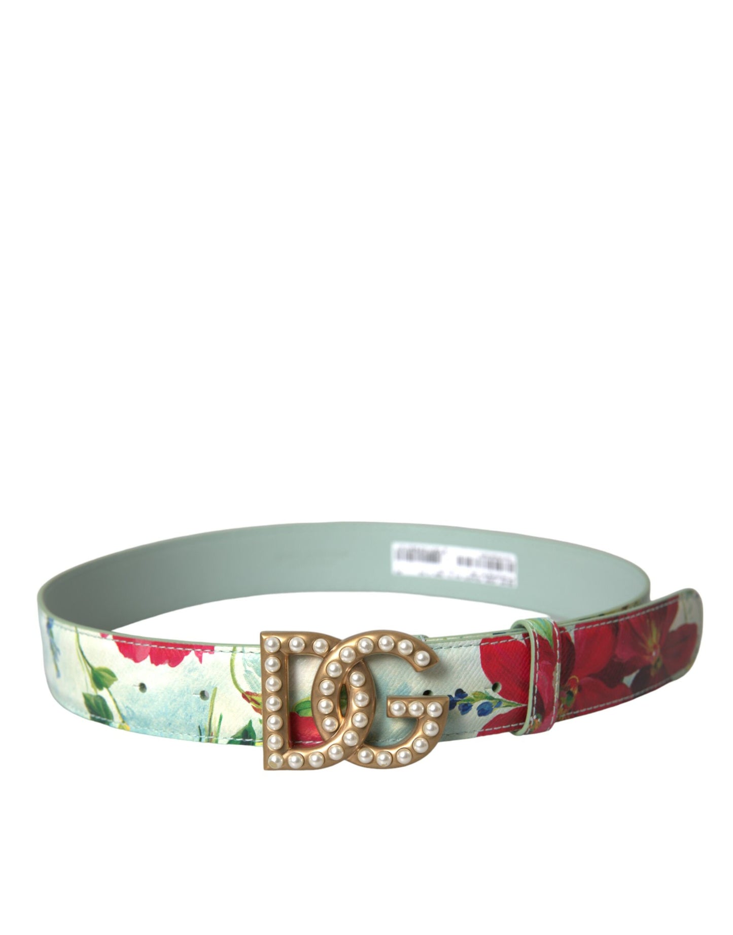 Multicolor Floral Leather Gold DG Logo Buckle Belt