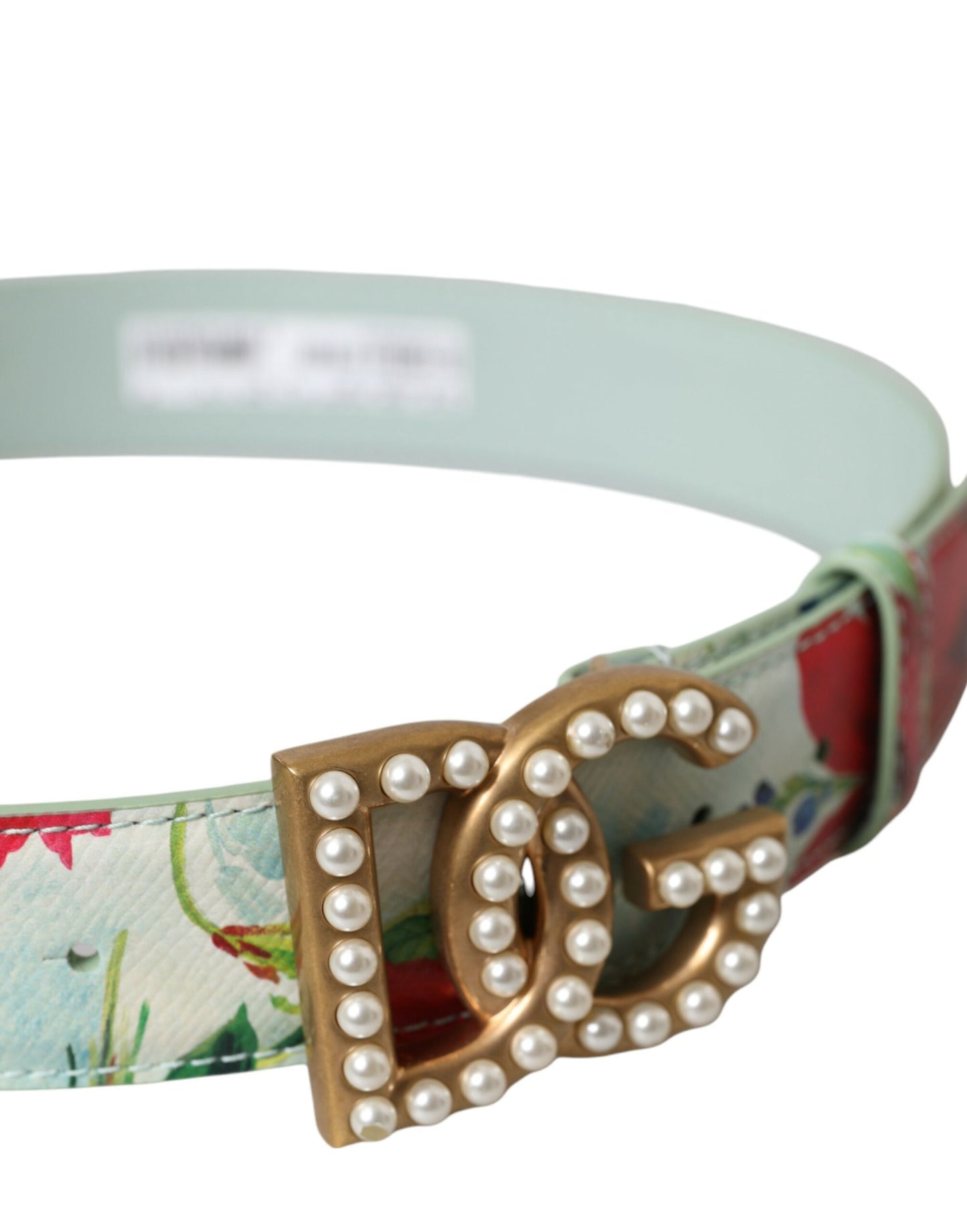 Multicolor Floral Leather Gold DG Logo Buckle Belt