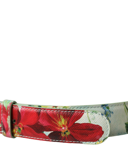 Multicolor Floral Leather Gold DG Logo Buckle Belt