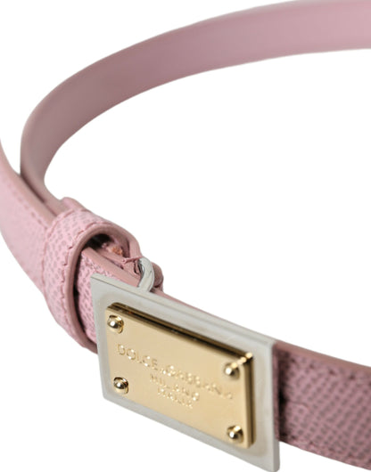 Pink Leather Gold Square Metal Buckle Belt