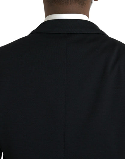 Black Wool Notch Single Breasted Coat Blazer