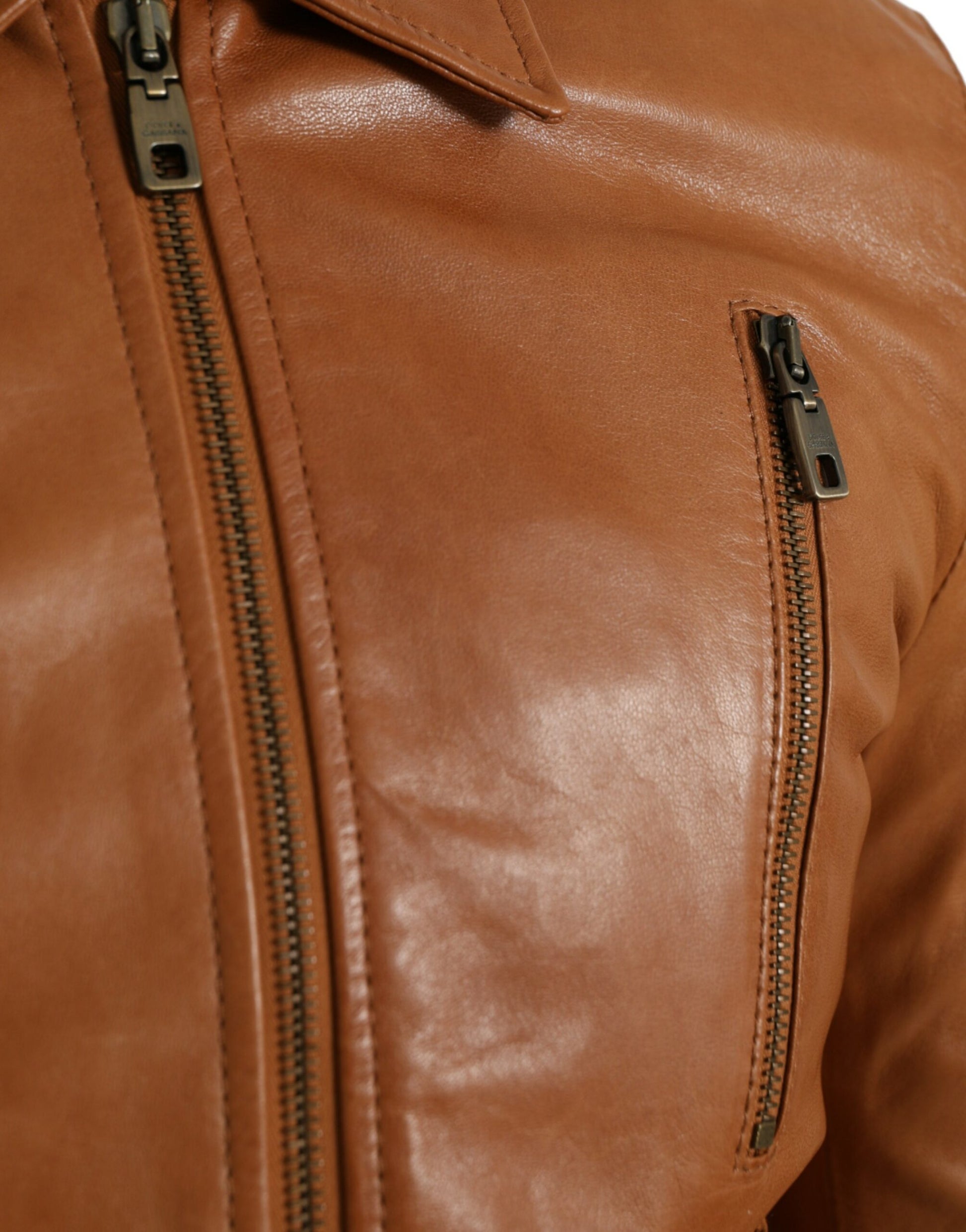 Brown Lamb Leather Full Zip Blouson Jacket