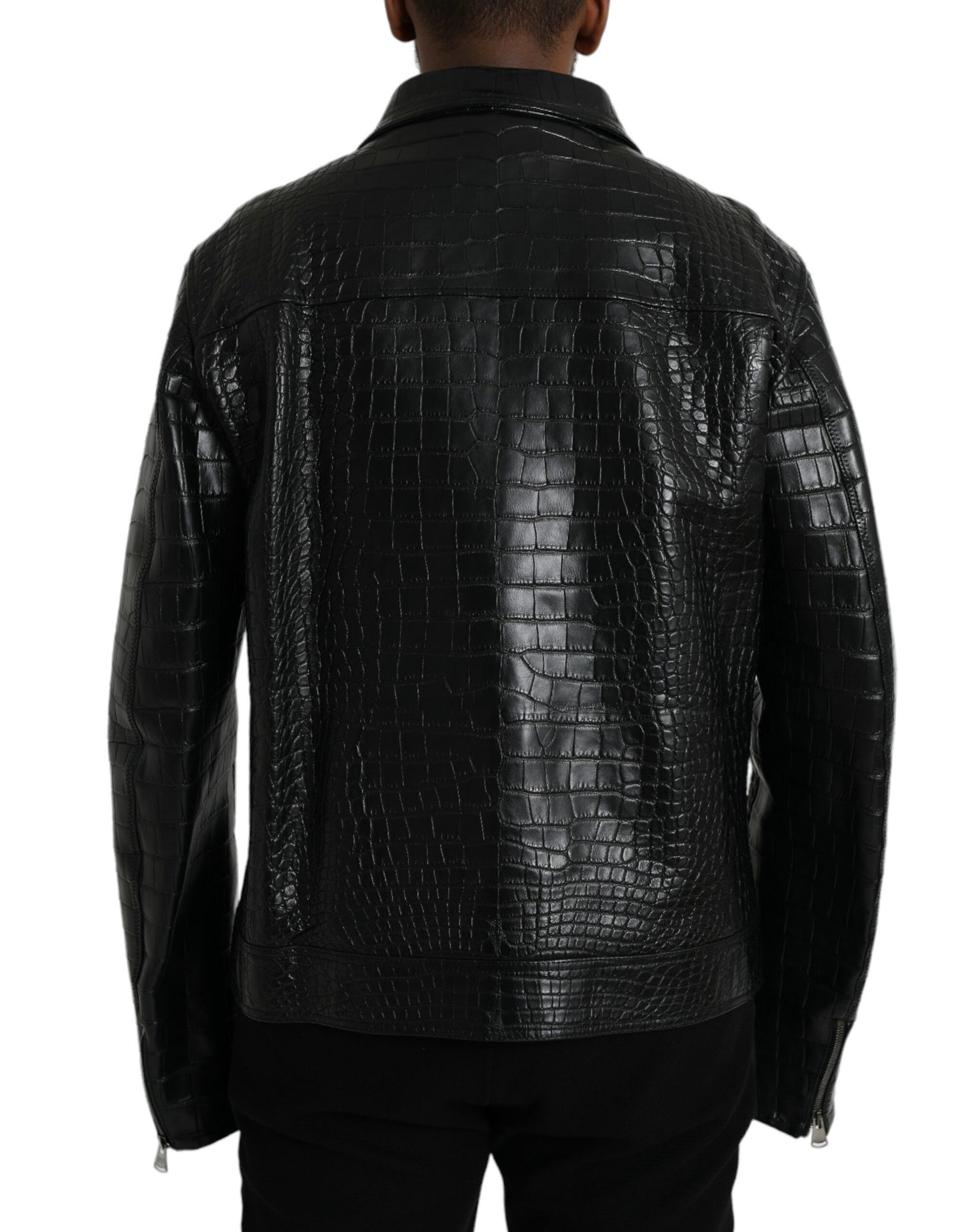 Black Exotic Leather Full Zip Jacket