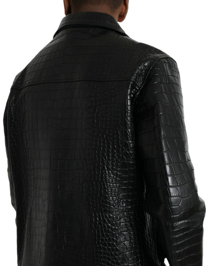 Black Exotic Leather Full Zip Jacket