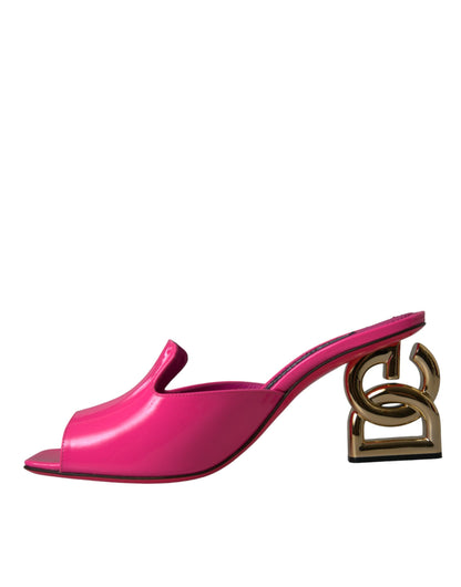 Neon Pink Leather Logo Heels Sandals Shoes