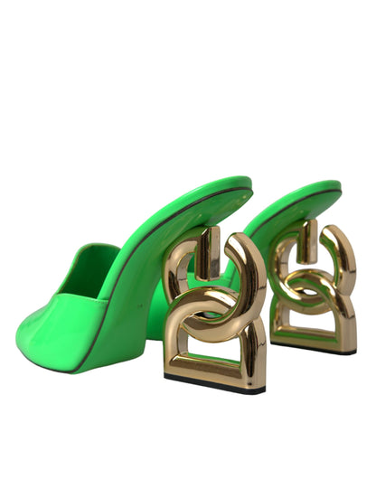 Neon Green Leather Logo Heels Sandals Shoes