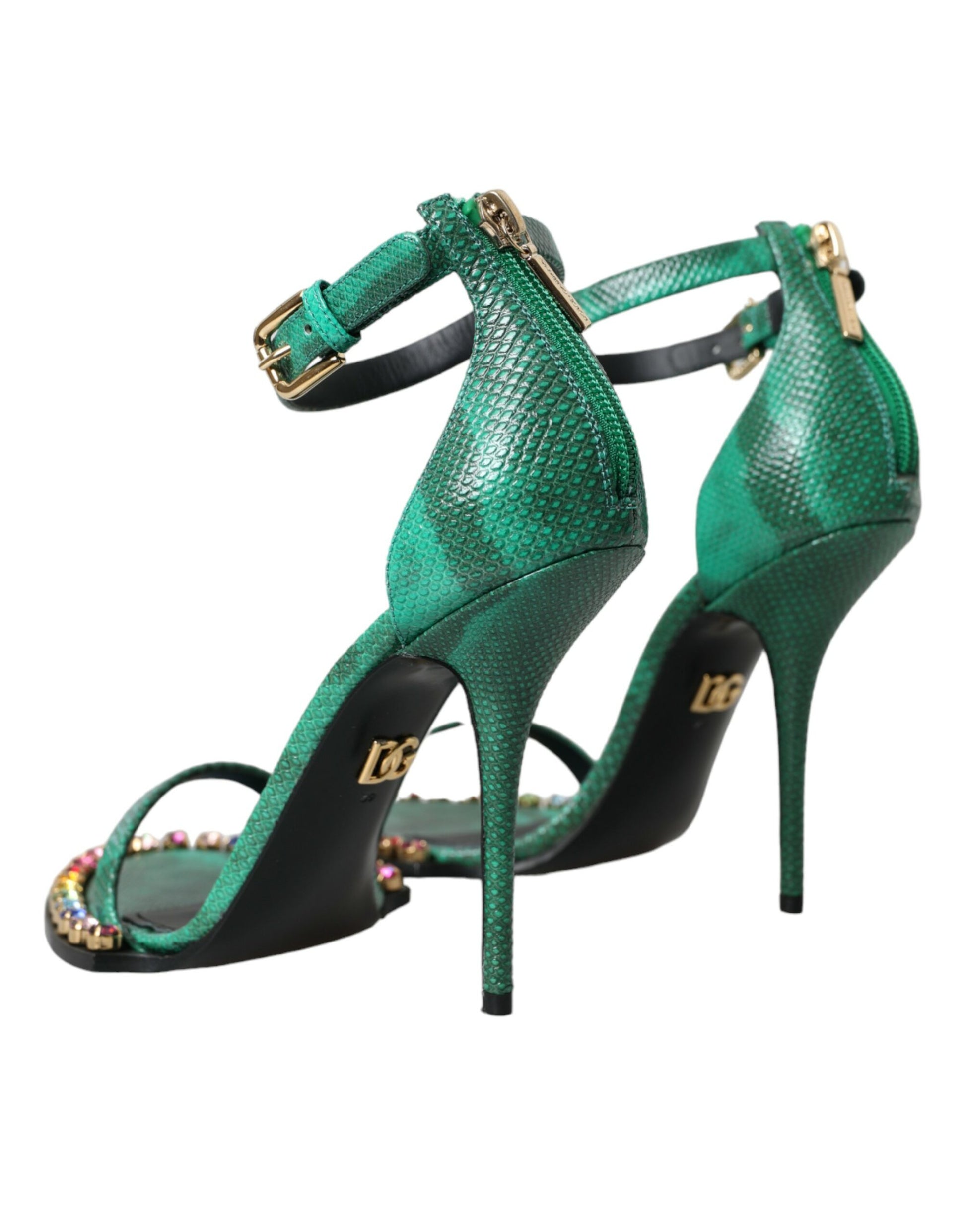 Green Exotic Leather Crystal Sandals Shoes