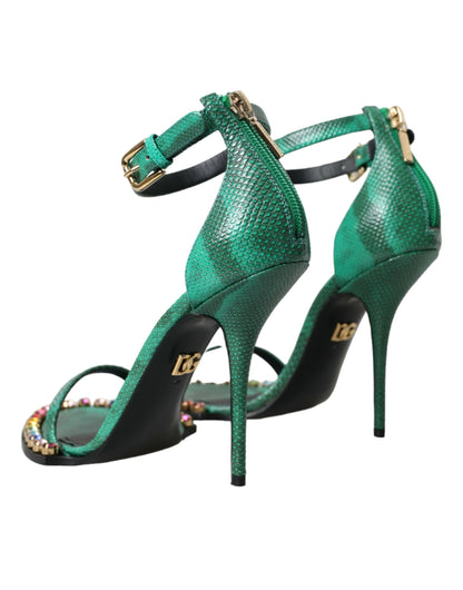 Green Exotic Leather Crystal Sandals Shoes