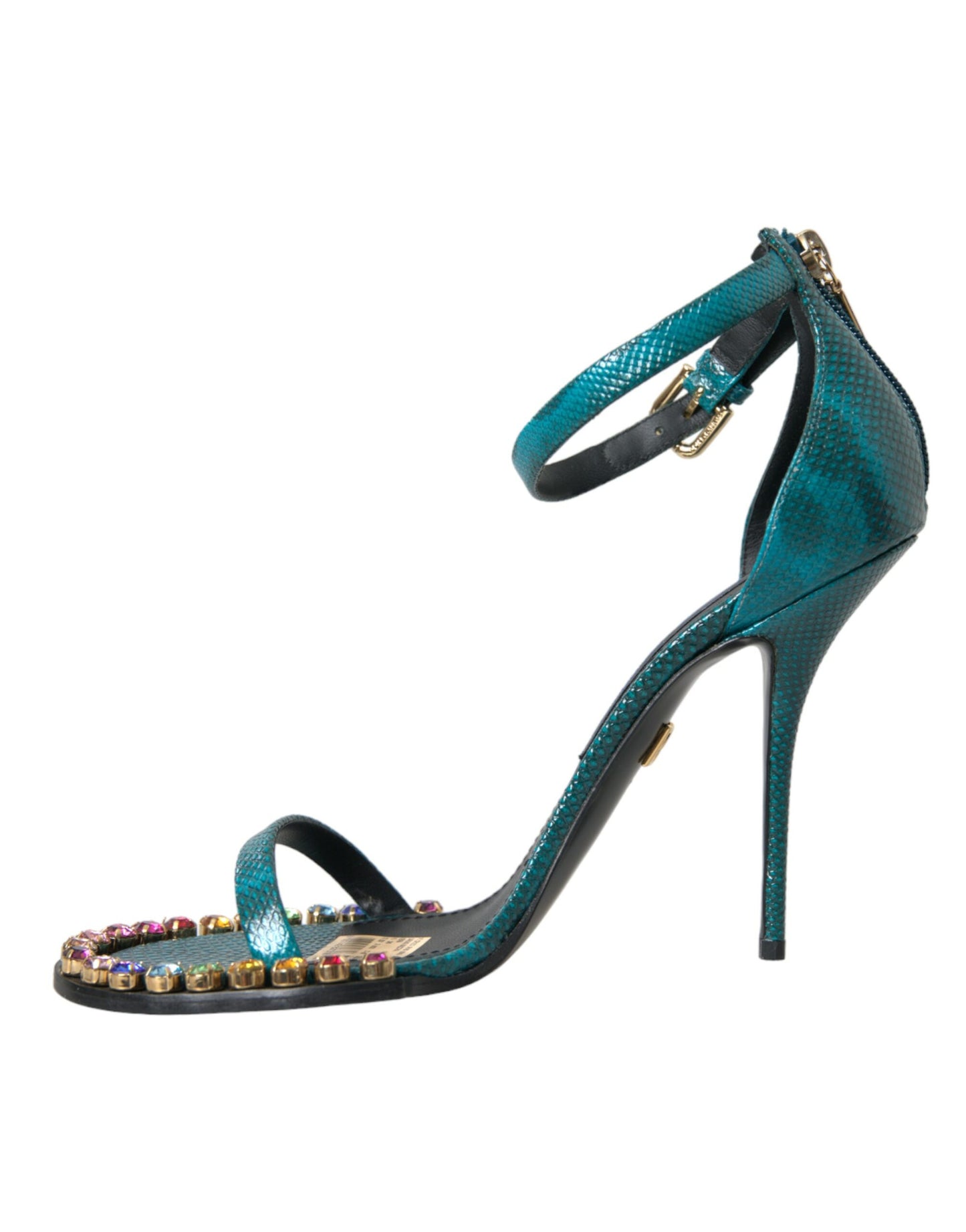 Blue Exotic Leather Crystal Sandals Shoes