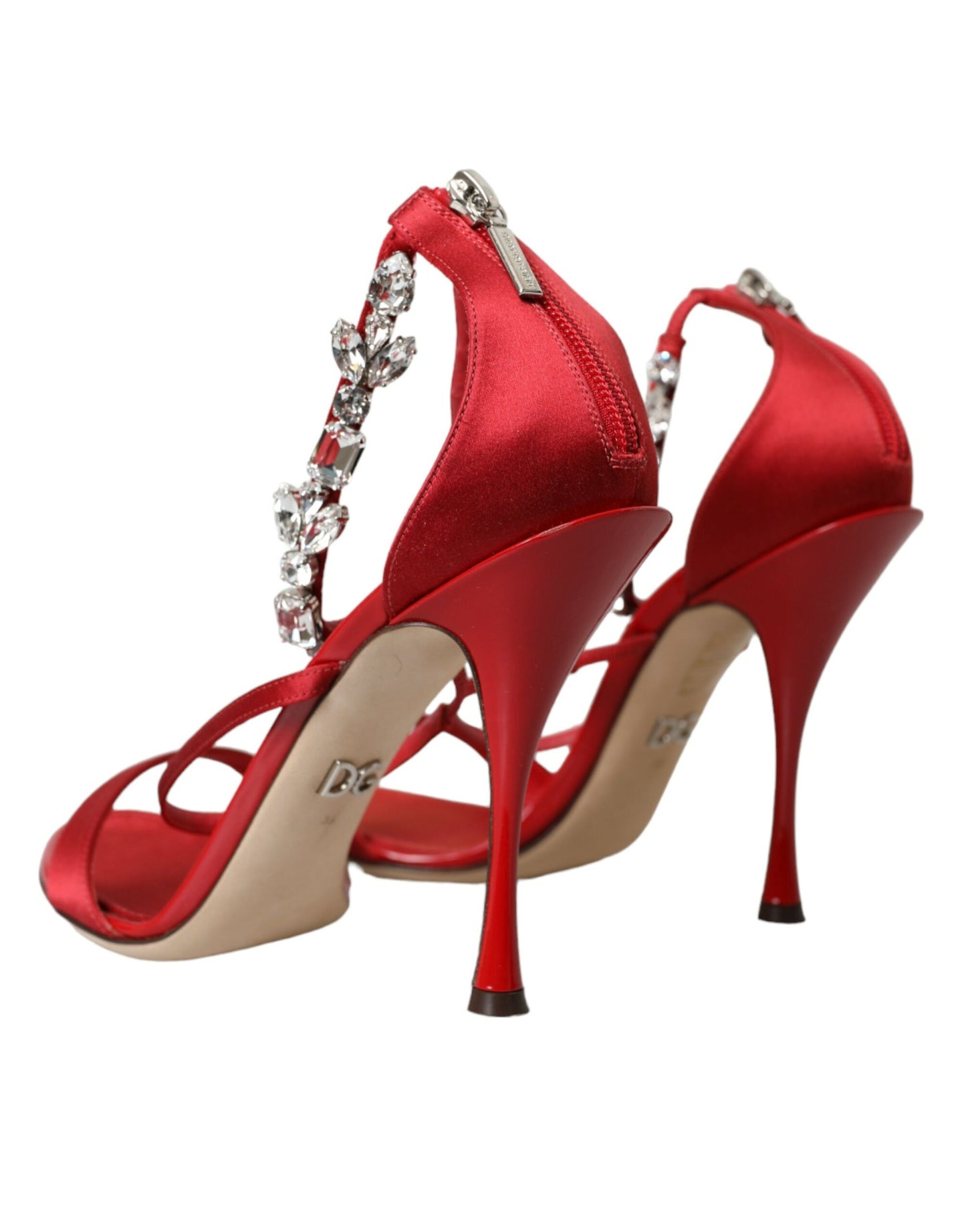 Keira Red Satin Crystals Sandals Heels Shoes