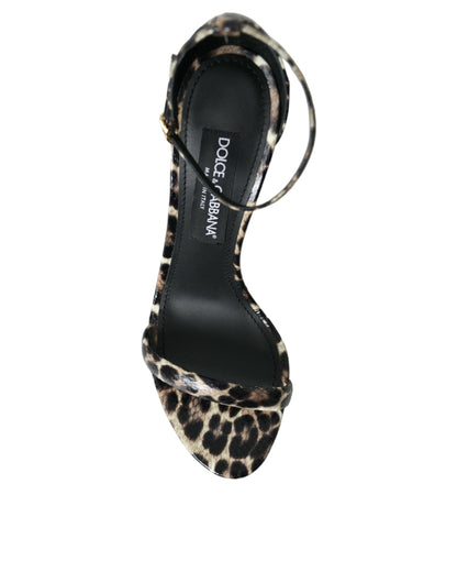 Brown Leopard Leather Heels Sandals Shoes