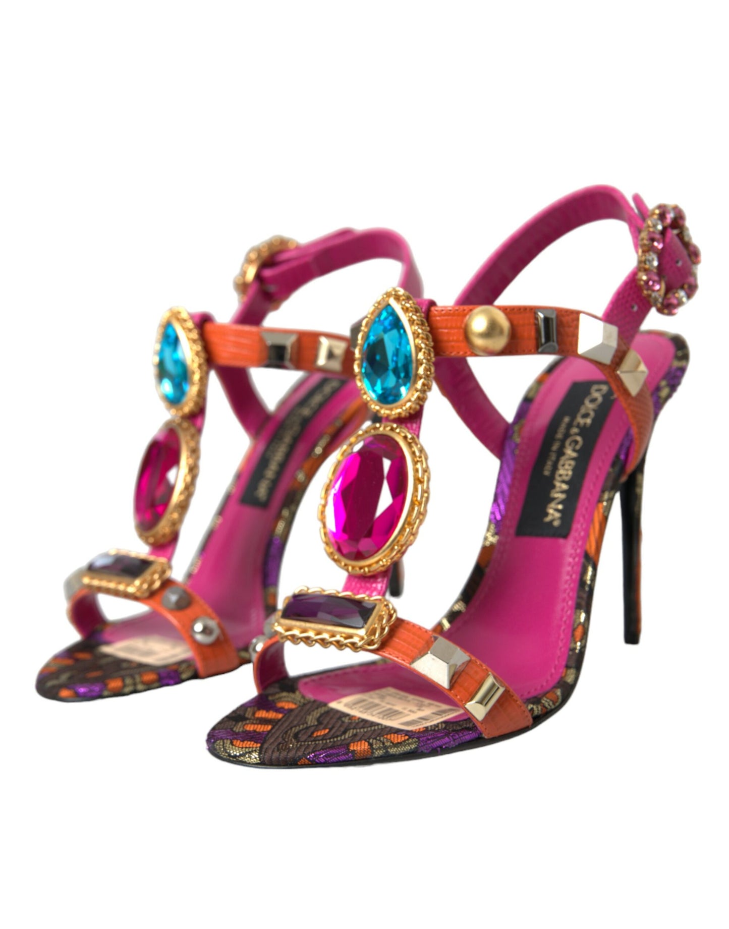 Pink Jacquard Crystals Sandals Heels Shoes