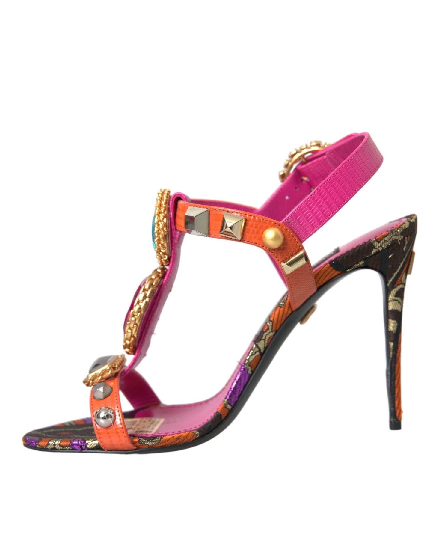 Pink Jacquard Crystals Sandals Heels Shoes