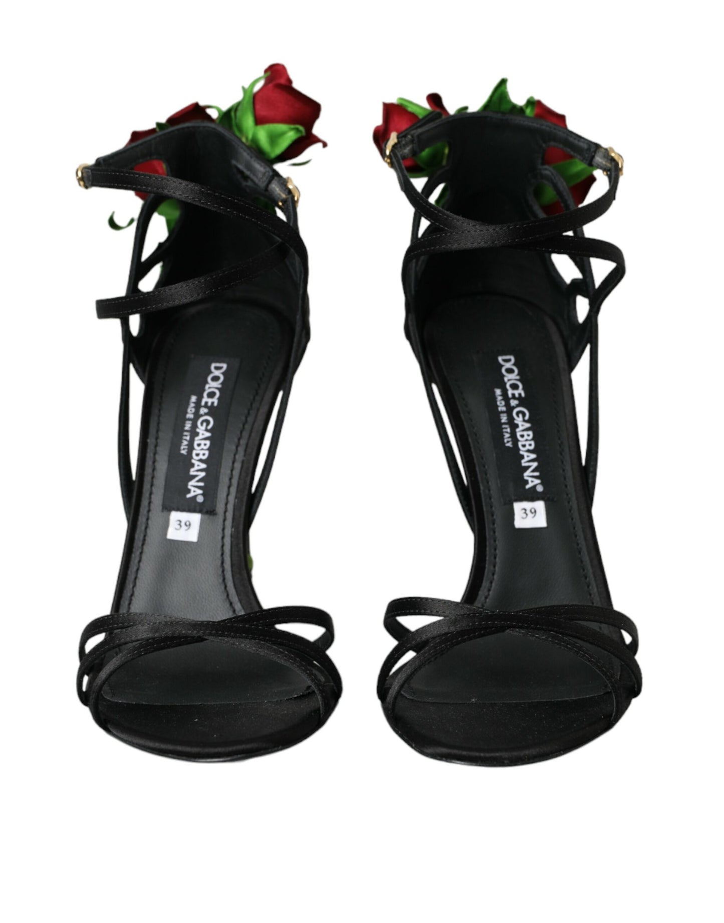 Black Flower Satin Heels Sandals Shoes