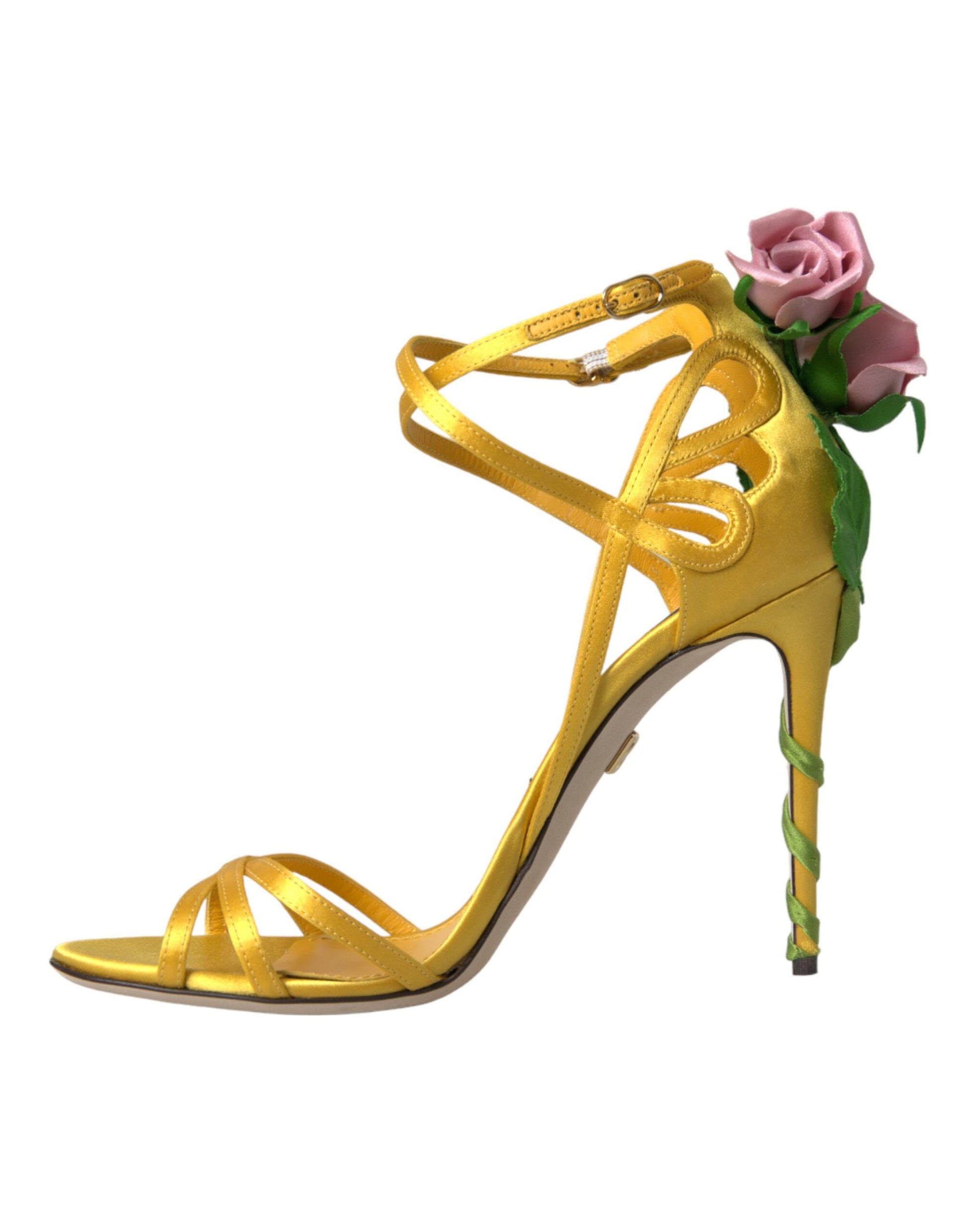 Yellow Flower Satin Heels Sandals Shoes