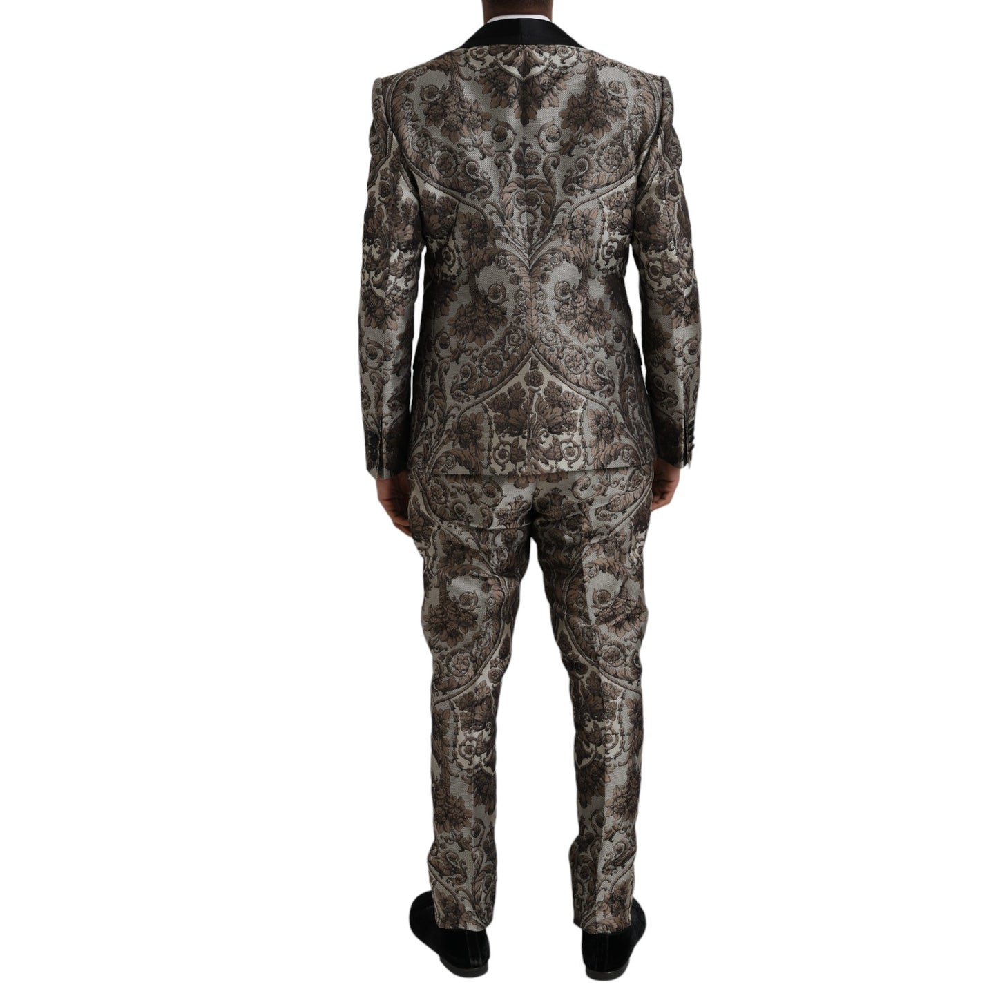 Brown Floral Jacquard Formal 3 Piece Suit