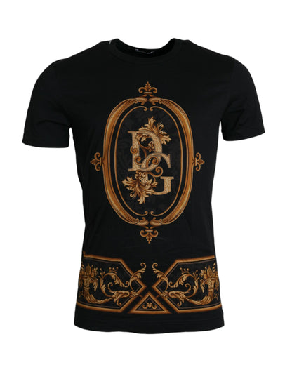 Black Gold Logo Print Cotton Crew Neck T-shirt