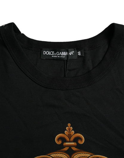 Black Gold Logo Print Cotton Crew Neck T-shirt