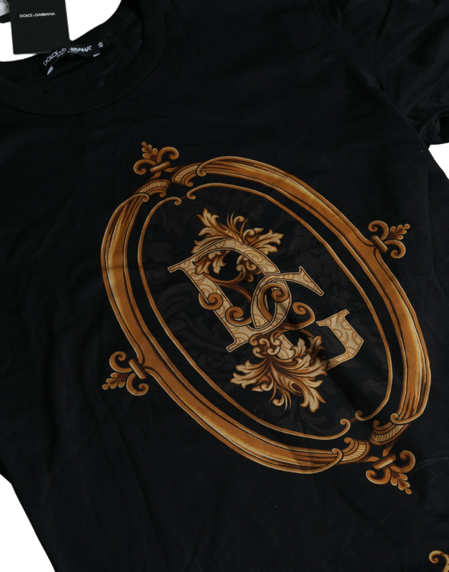 Black Gold Logo Print Cotton Crew Neck T-shirt