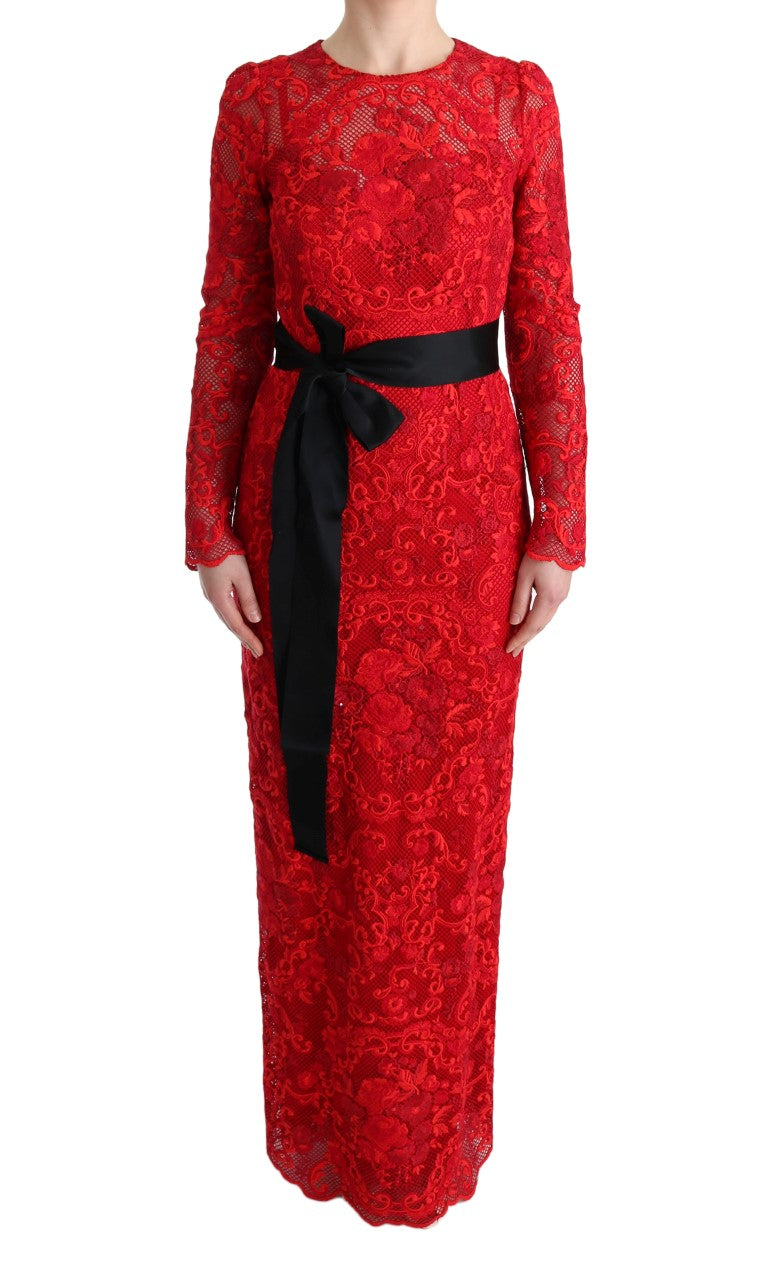 Elegant Red Sheath Dress with Silk Bow Belt