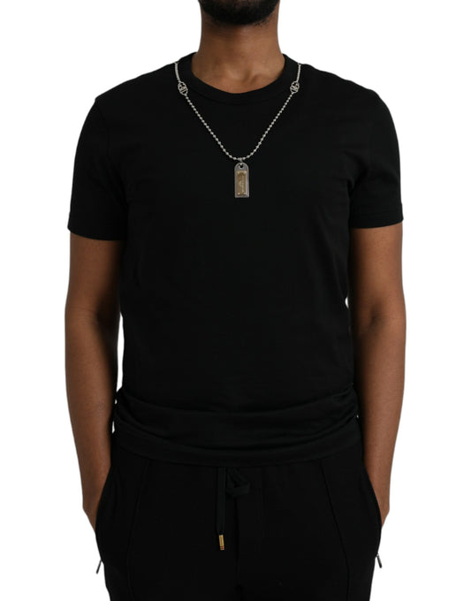 Black Cotton Silver Chain Short Sleeve T-shirt