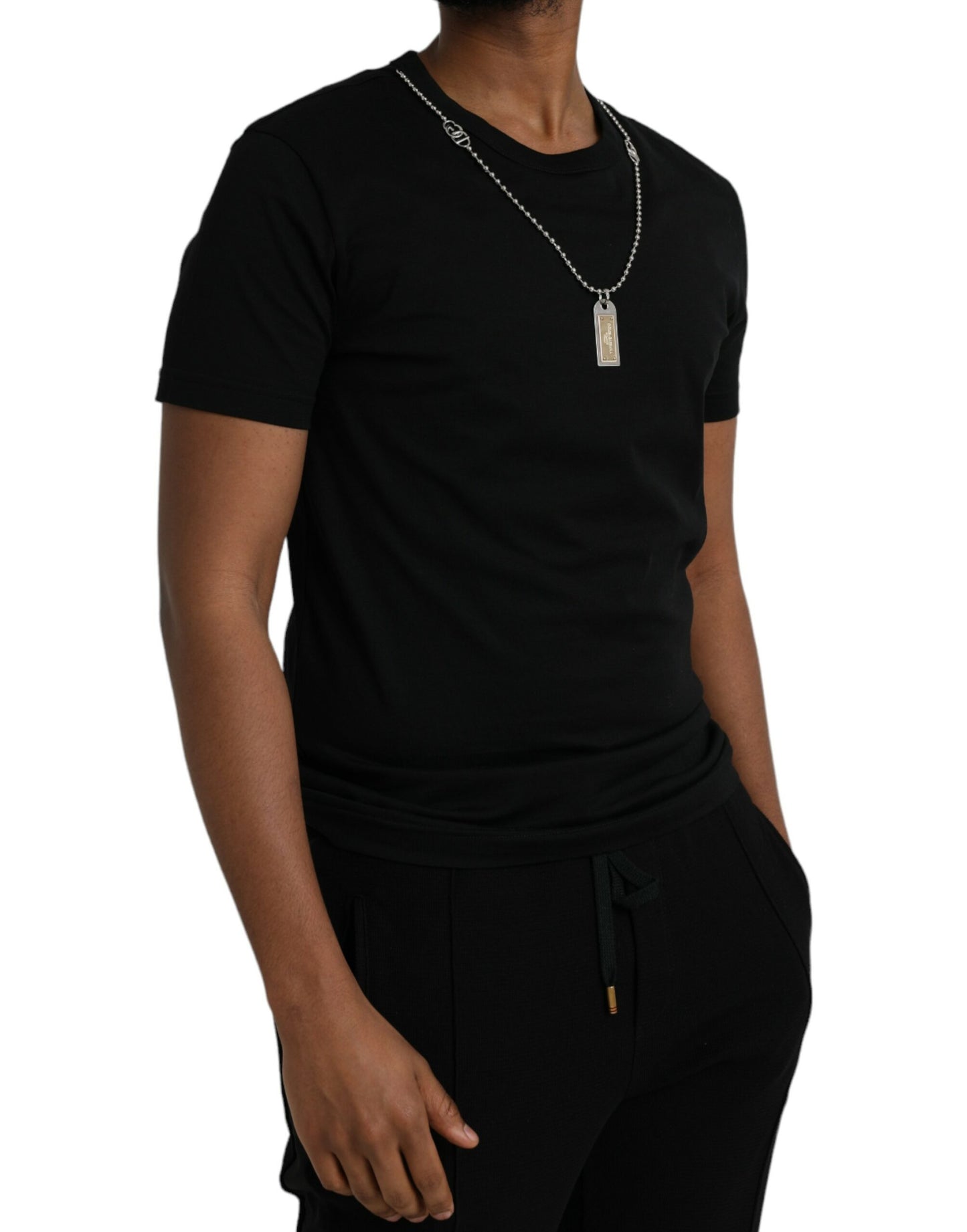 Black Cotton Silver Chain Short Sleeve T-shirt