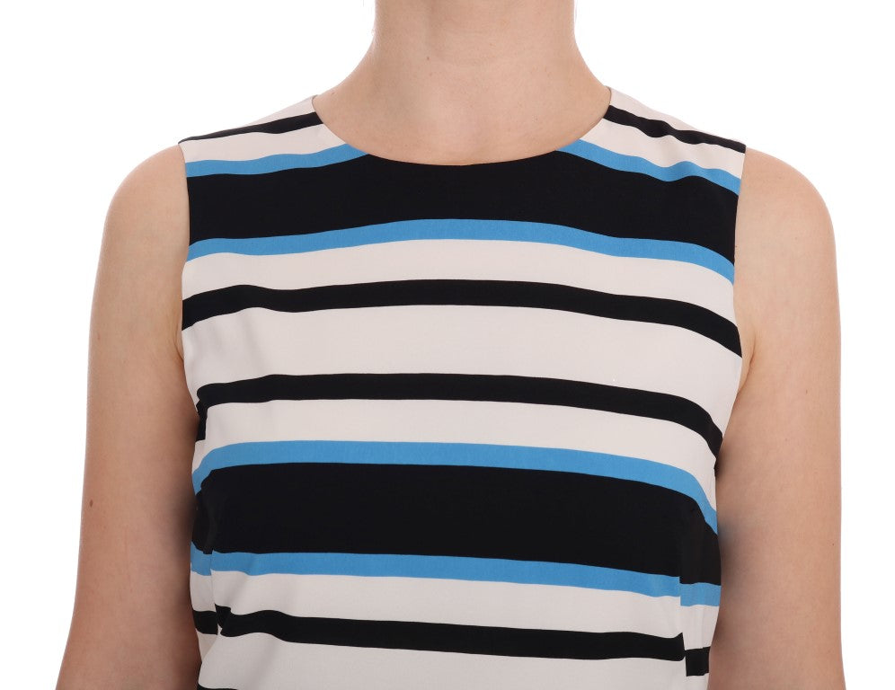 Elegant Sleeveless Striped Silk Shift Dress