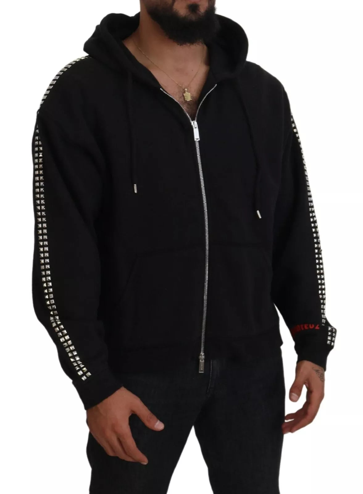 Black Embellished Full Zip Hooded Sweater