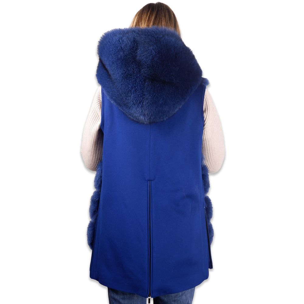 Elegant Sleeveless Wool Coat with Fox Fur Trim