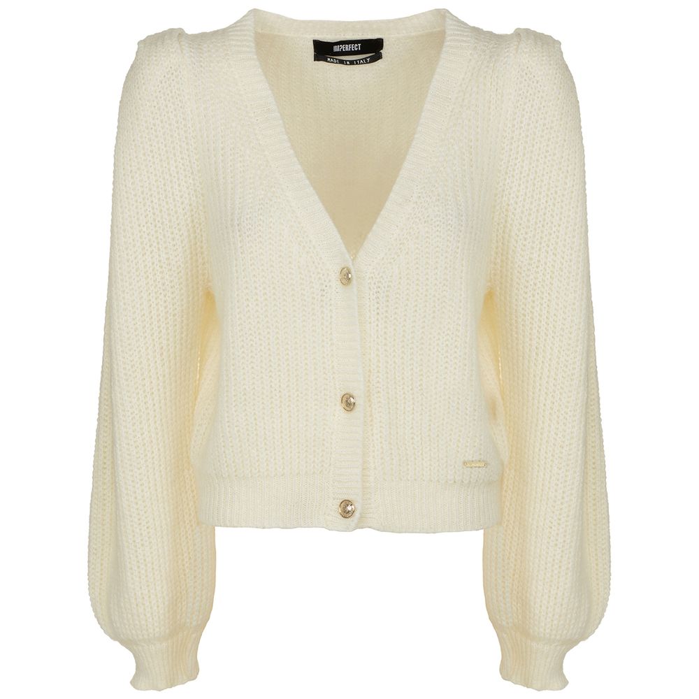 Elegant V-Neck Cardigan with Golden Accents