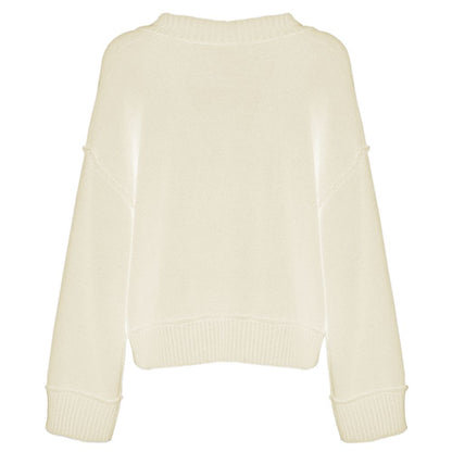 Chic Beige V-Neck Wool Blend Sweater