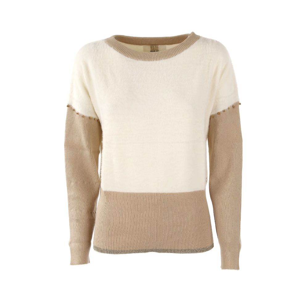 Elegant Crew-Neck Sweater with Metallic Accents