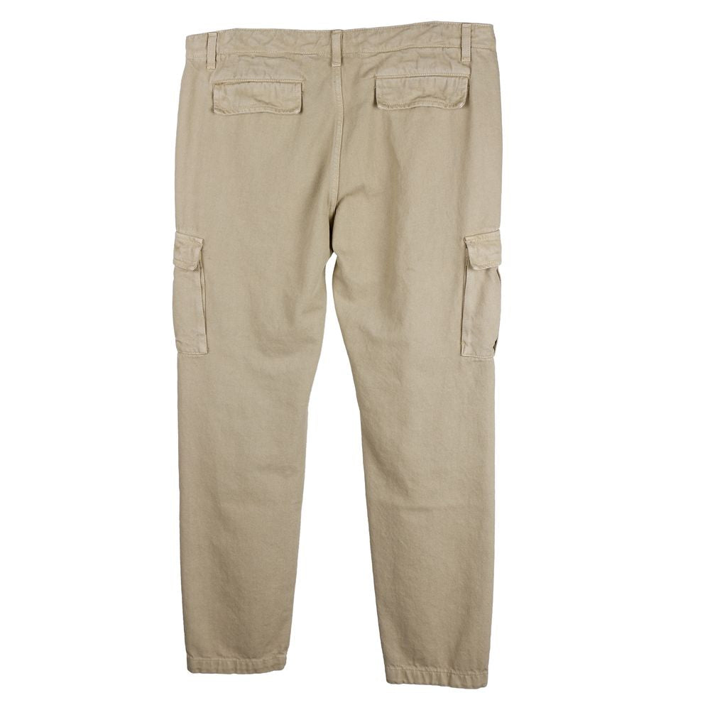 Beige Cotton Men Trouser