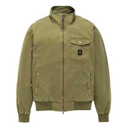 Elegant Green Cotton Bomber Jacket for Men