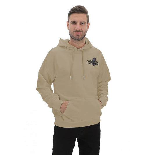 Beige Cotton Logo Hoodie with Back Print