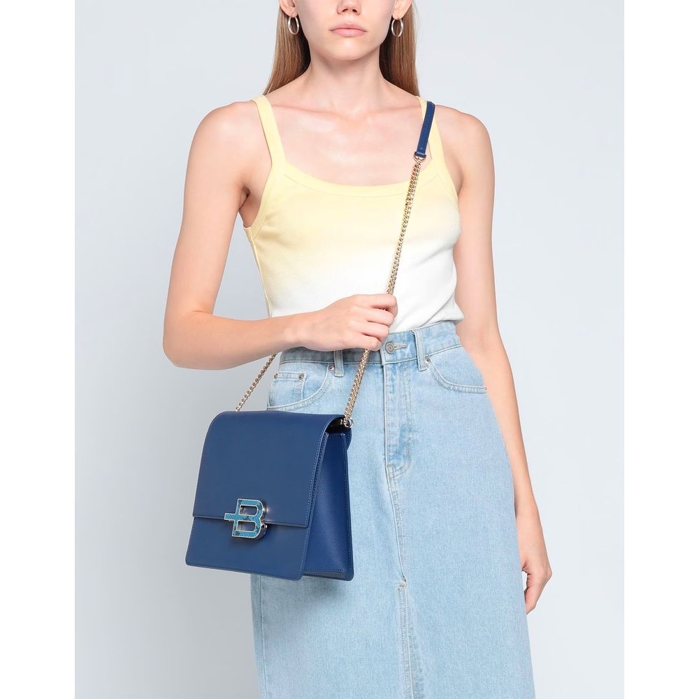 Chic Blue Calfskin Leather Shoulder Bag