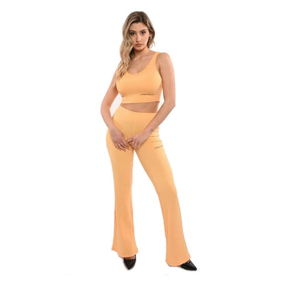 Flared High-Waist Ribbed Trousers in Orange