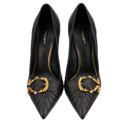 Elegant Buckle Leather Pumps in Black