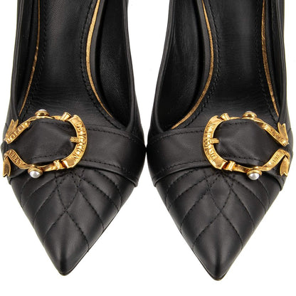 Elegant Buckle Leather Pumps in Black