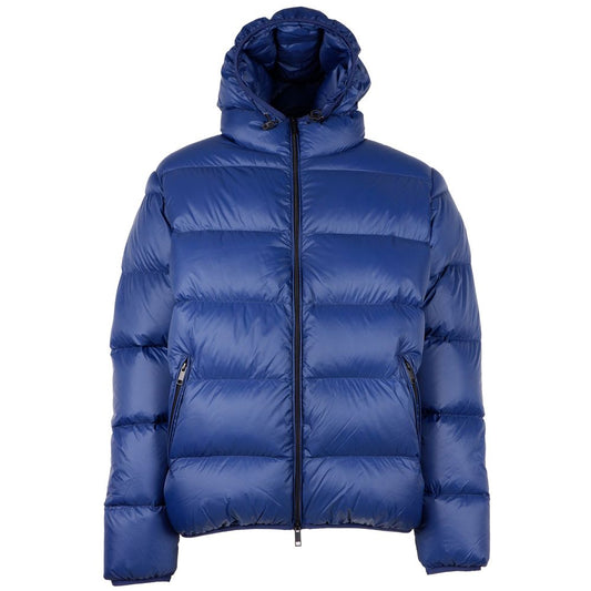 Sleek Blue Nylon Down Jacket