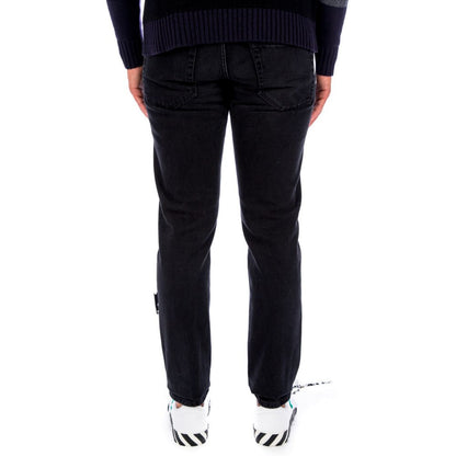 Slim Fit Black Cotton Jeans with Logo Print