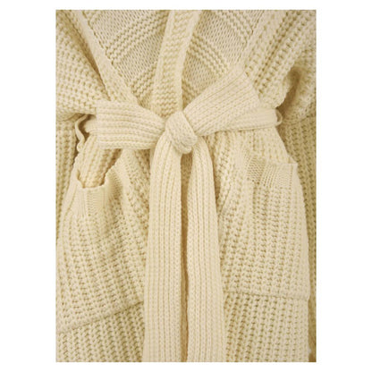 Elegant Pearl Ribbed Knit Cardigan with Belt